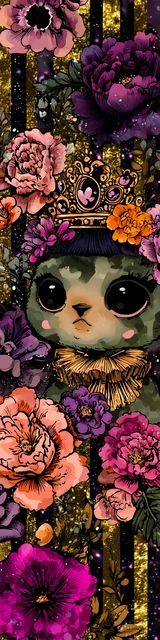 Free kawaii cats bookmark featuring a bold cat wearing a crown